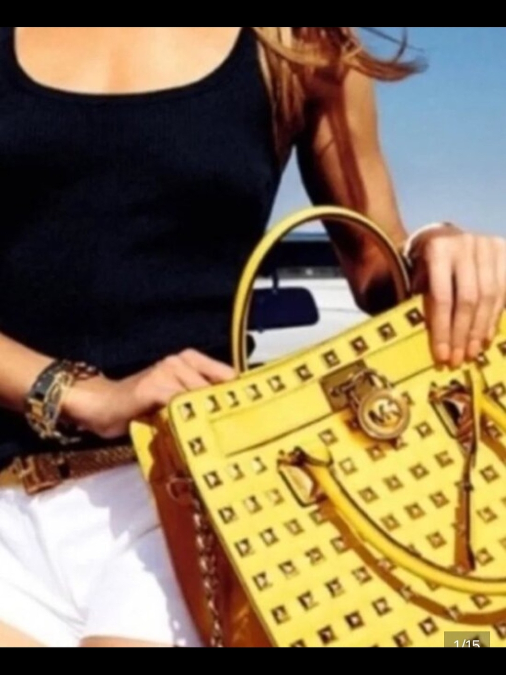 Michael Kors Yellow Pyramid Studded Large Hamilton Tote